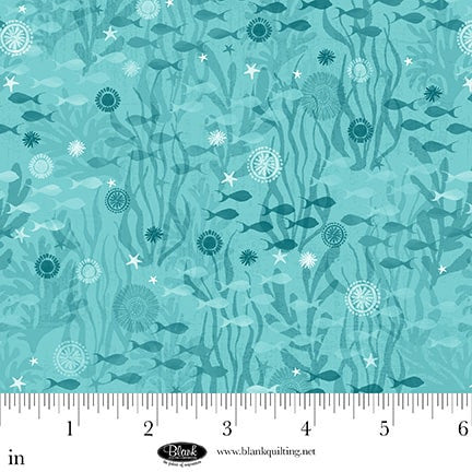Seatopia Tiny Fish Silhouette Aqua Silas M. Studio Blank Quilting Cotton Fabric BQ-4554-67