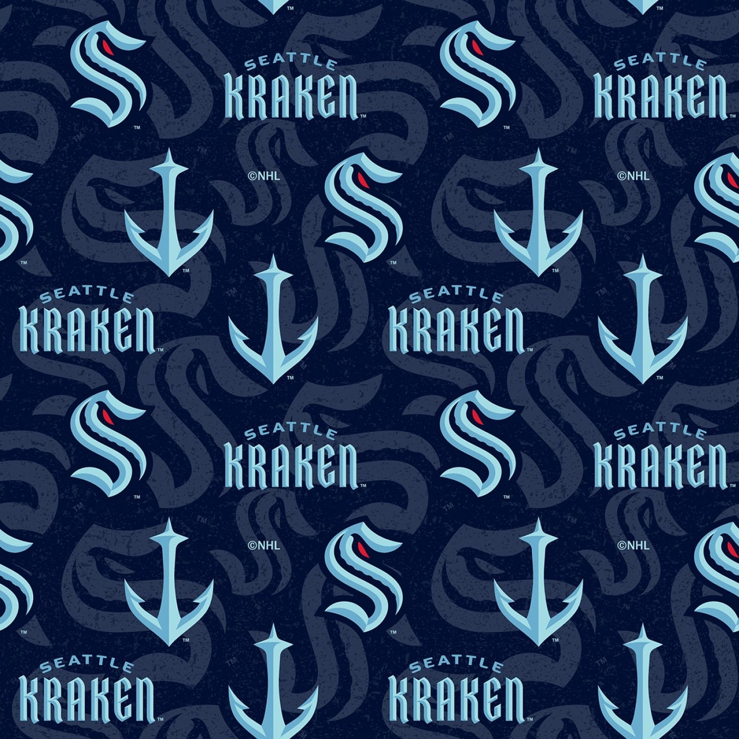 Seattle Kraken NHL Hockey Tone on Tone Sykel Cotton Fabric