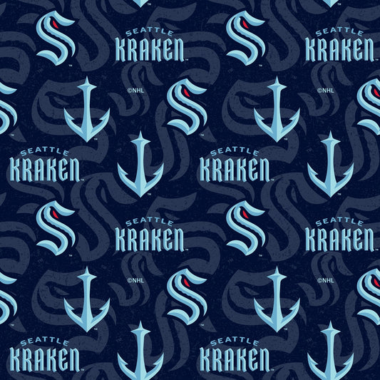 Seattle Kraken NHL Hockey Tone on Tone Sykel Cotton Fabric