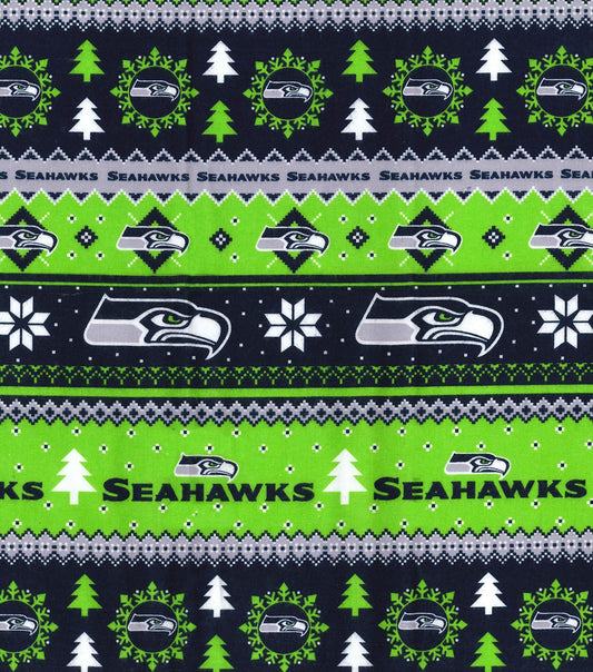 Seattle Seahawks NFL Football Winter Stripe FLANNEL Fabric