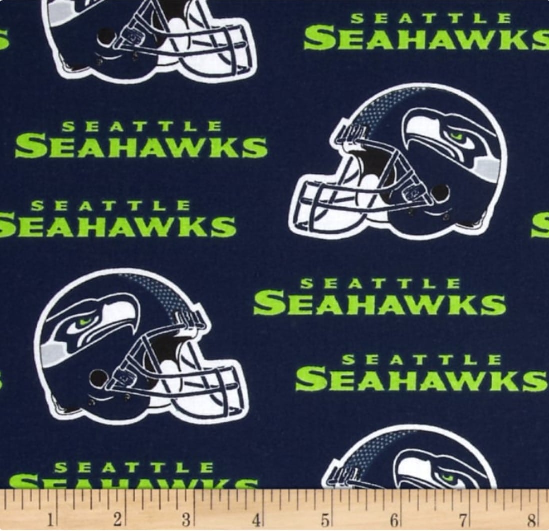 Seattle Seahawks NFL Navy Helmet Logo Design 58" Cotton Fabric