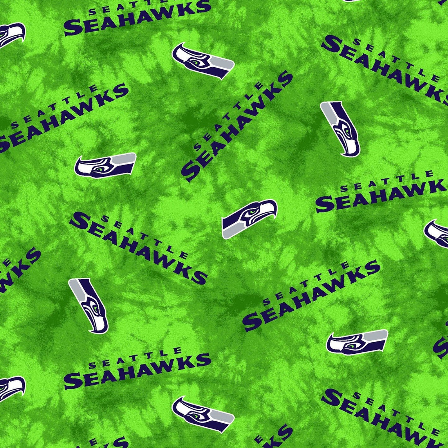 Seattle Seahawks NFL Tie Dye Action Green Design 42 inches FLANNEL Cotton Fabric