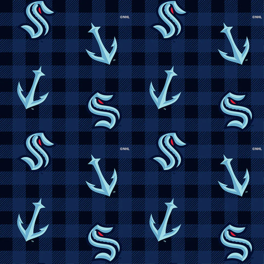 Seattle Kraken NHL Hockey Check FLANNEL Sykel Enterprises Cotton Fabric NHL-1192-KRA