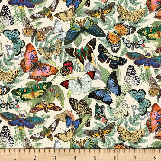 Secret Escape Butterflies Allover Cream Elizabeth's Studio Cotton Fabric