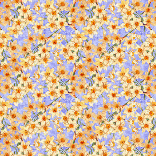 Secret Garden Daffodils Blue Lisabelle Studio Blank Quilting Cotton Fabric