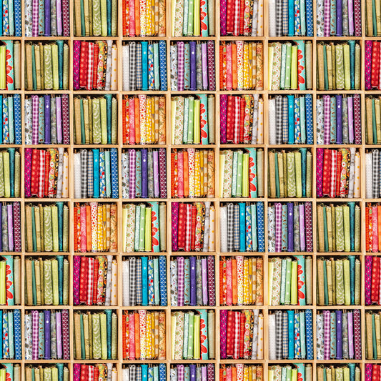 Secret Life of Squirrels IV Book Shelves Multi Nancy Rose Clothworks Cotton Fabric CLT-Y4897-55