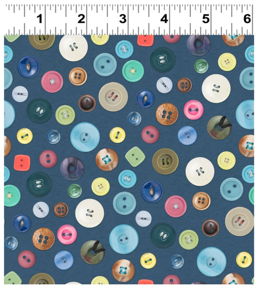 Secret Life of Squirrels IV Buttons Dark Denim Blue Nancy Rose Clothworks Cotton Fabric CLT-Y4900-89