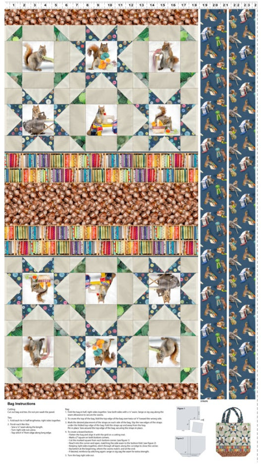 Secret Life of Squirrels IV CANVAS Bag Panel 24" Nancy Rose Clothworks Cotton Fabric CLT-Y4903-55