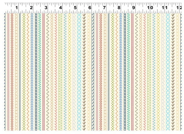 Secret Life of Squirrels IV Embroidery Stripes Cream Nancy Rose Clothworks Cotton Fabric CLT-Y4901-57