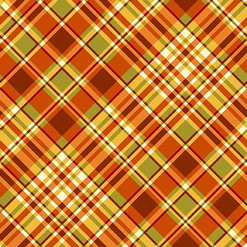 Seeds of Gratitude Plaid Pumpkin Orange Art Loft Studio E Cotton Fabric