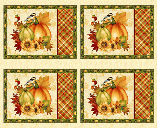 Seeds of Gratitude Pumpkin Placemat Panel 36" Cream Art Loft Studio E Cotton Fabric