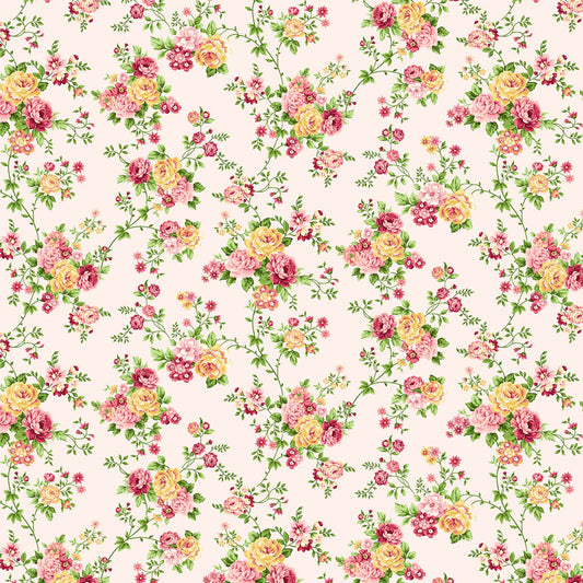 Serene Garden Floral Vines Roses Pink Mary Jane Carey Henry Glass Cotton Fabric