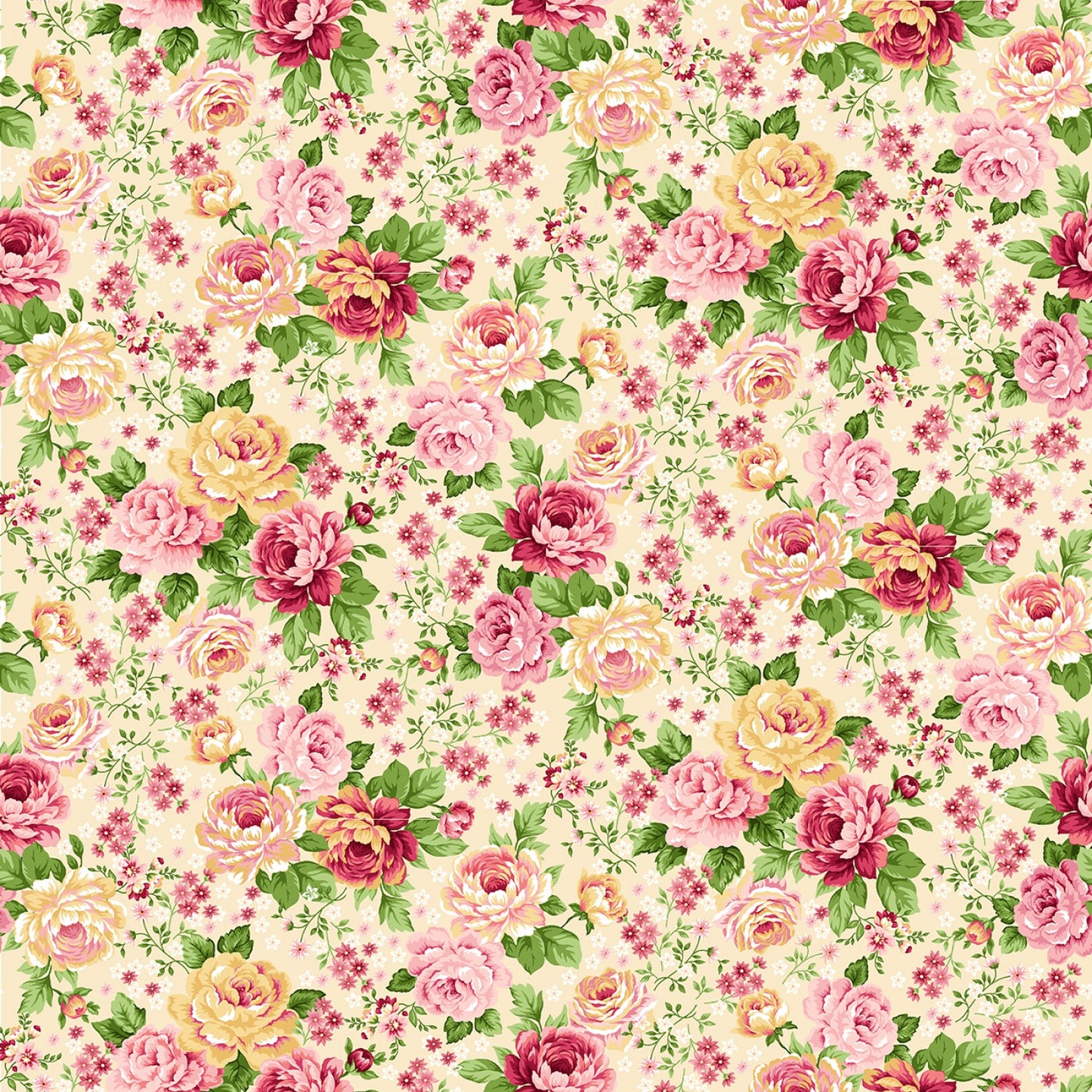 Serene Garden Master Floral Roses Cream Mary Jane Carey Henry Glass Cotton Fabric