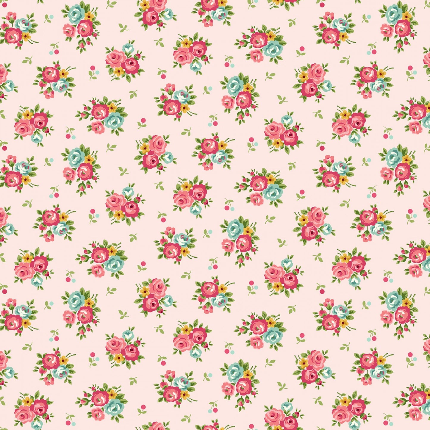 Serene Garden Nosegays Roses Pink Mary Jane Carey Henry Glass Cotton Fabric