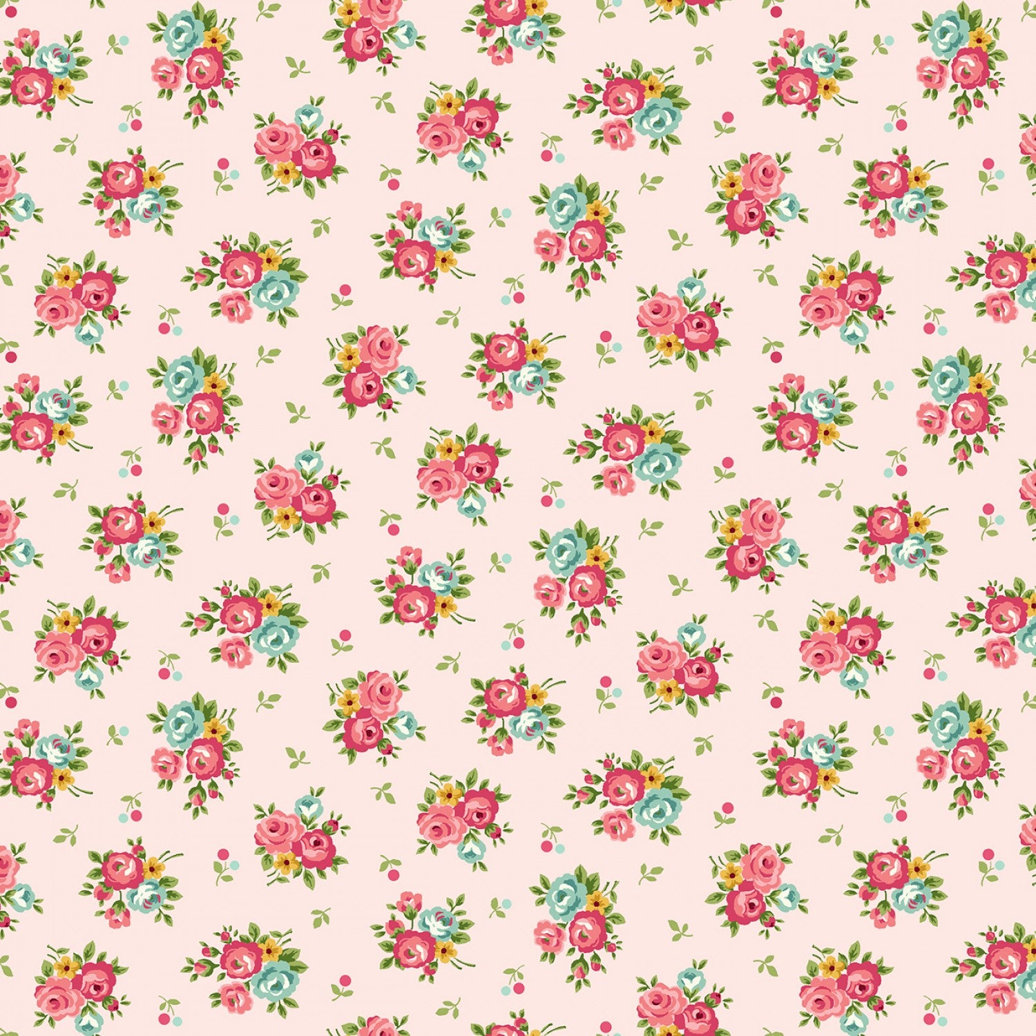 Serene Garden Nosegays Roses Pink Mary Jane Carey Henry Glass Cotton Fabric HG-3115-22 | US Fabric Shop