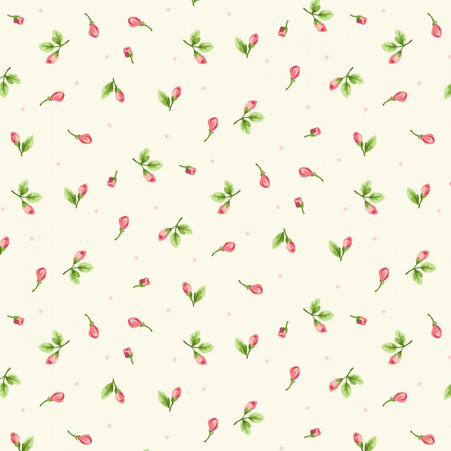 Serene Garden Rosebuds Tossed Cream Mary Jane Carey Henry Glass Cotton Fabric