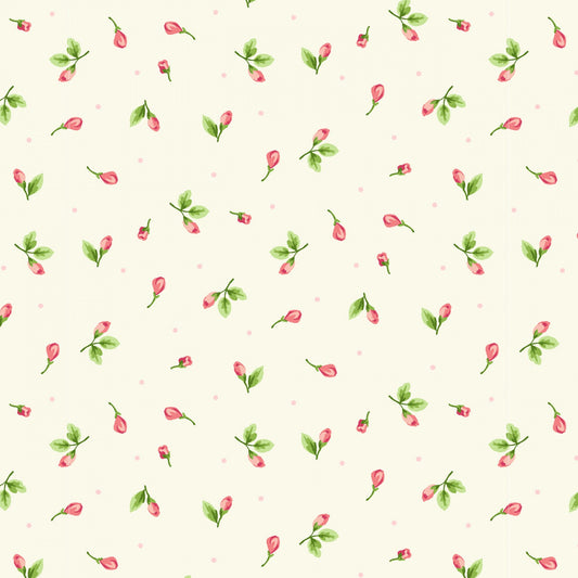 Serene Garden Rosebuds Tossed Cream Mary Jane Carey Henry Glass Cotton Fabric