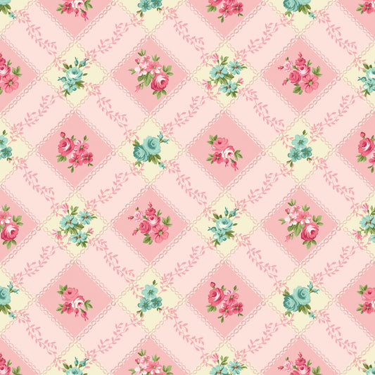 Serene Garden Trellis Florals Roses Pink Mary Jane Carey Henry Glass Cotton Fabric