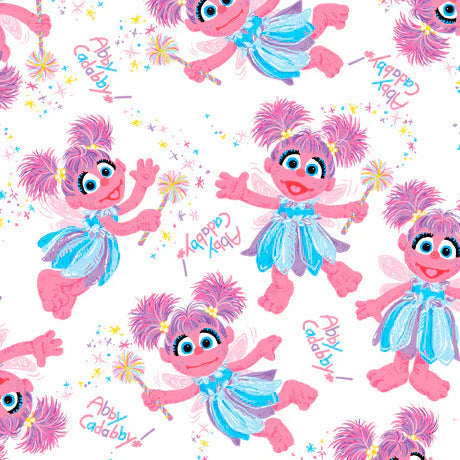 Sesame Street Abby Cadabby White Quilting Treasures Cotton Fabric