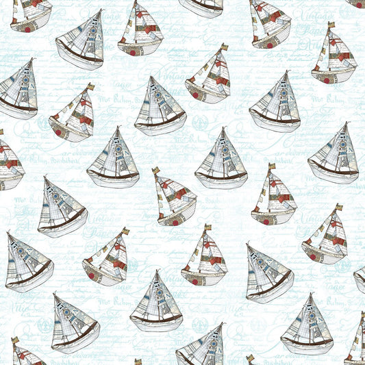Set Sail Large Sailboats White Christine Anderson Quilting Treasures Cotton Fabric