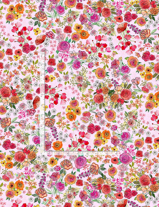 Sew Floral Small Flowers Allover Pink Gail Cadden Timeless Treasures Cotton Fabric