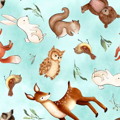 Sew & Go XVII Tossed Animals Turquoise Micki Pace Quilting Treasures Cotton Fabric