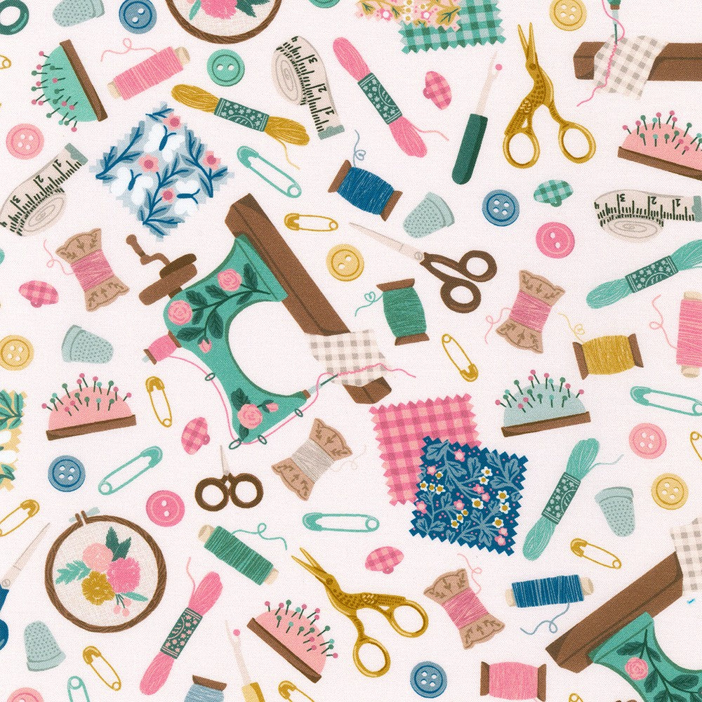 Sewing Basket Notions Ivory White Robert Kaufman Fabric Cotton Fabric | US Fabric Shop