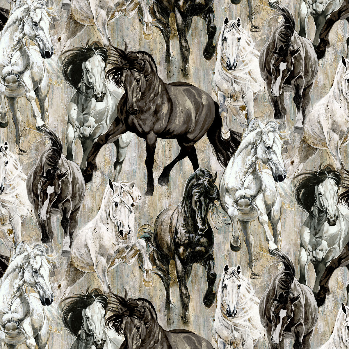 Shadow and Light Horses Allover Light Brown Multi Elise Genest Northcott Cotton Fabric NC-DP29221-32