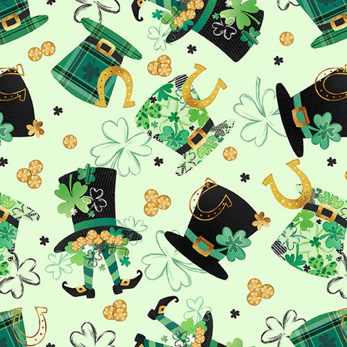 Shamrocked Leprechaun Hats Light Green Silas M. Studio Blank Quilting Cotton Fabric