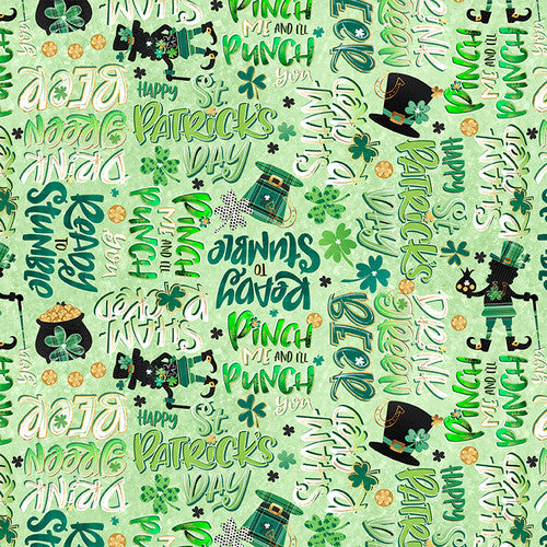 Shamrocked St. Pat's Day Words Light Green Silas M. Studio Blank Quilting Cotton Fabric