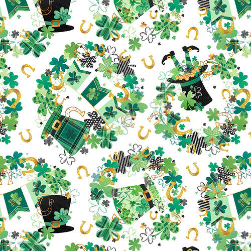 Shamrocked St. Pat's Day Wreaths White Silas M. Studio Blank Quilting Cotton Fabric