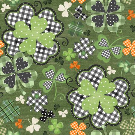 Shamrockin' Clover Allover Green Beth Albert 3 Wishes Cotton Fabric