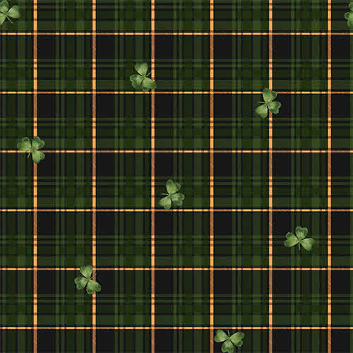 Shamrockin' Tartan Luck Black Beth Albert 3 Wishes Cotton Fabric