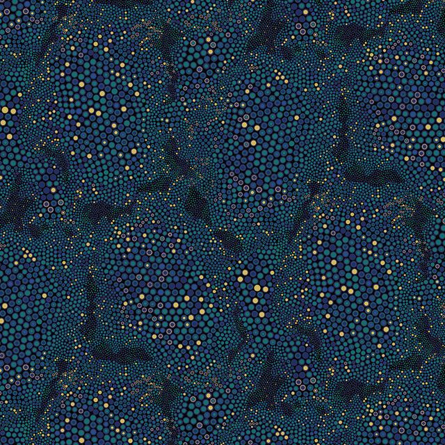 Shangri-La Abstract Tile Texture Teal Blue Green Gold Metallic Painted Sky Studio Benartex Cotton Fabric BE-16117M-83
