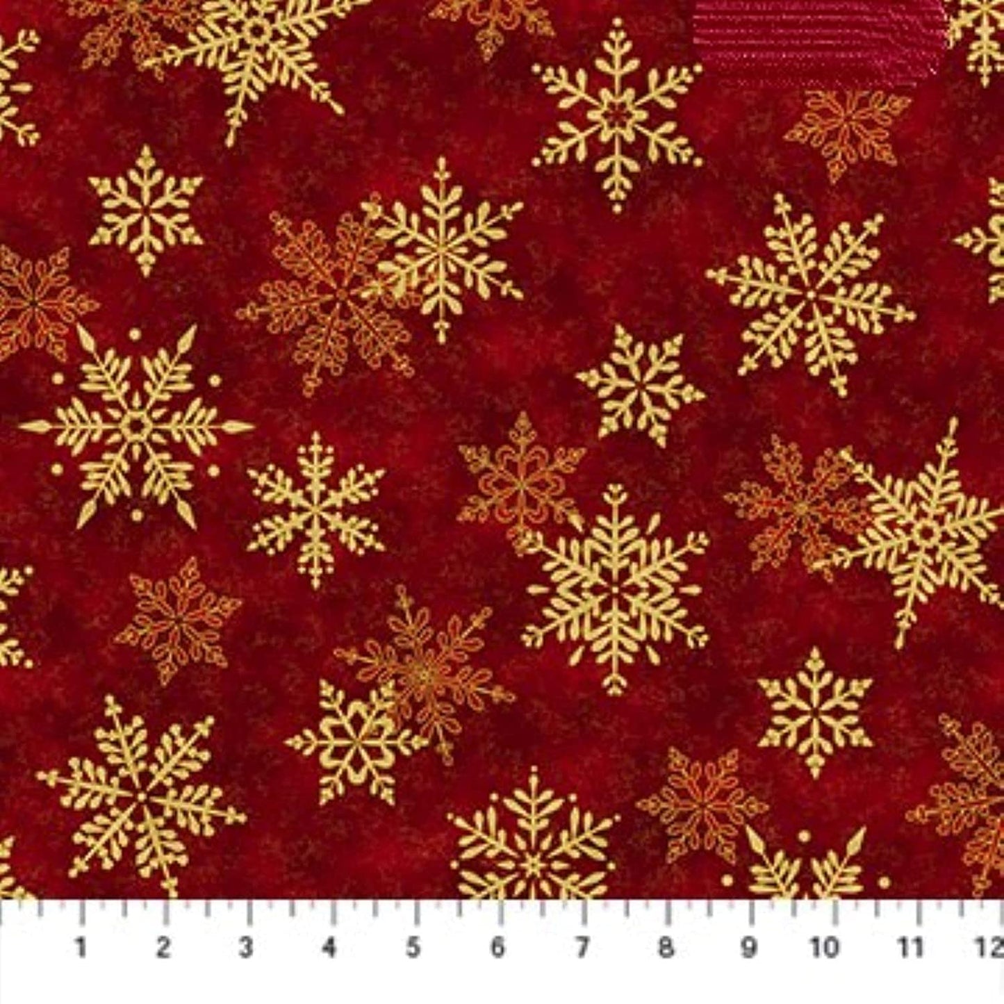 Shimmer Frost Large Snowflake Red and Gold Metallic Deborah Edwards Northcott Cotton Fabric