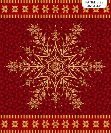 Shimmer Frost Red and Gold Snowflake Panel 36" Deborah Edwards Northcott Cotton Fabric