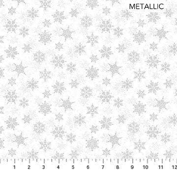 Shimmer Frost Small Snowflake Silver & White Metallic Deborah Edwards Northcott Cotton Fabric