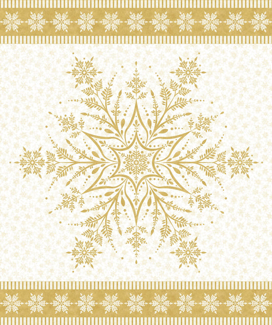 Shimmer Frost White and Gold Snowflake Panel 36" Deborah Edwards Northcott Cotton Fabric