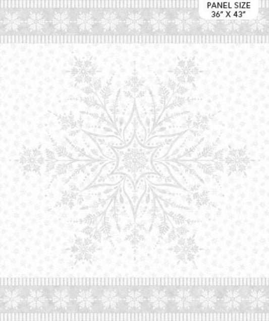 Shimmer Frost White and Silver Snowflake Panel 36" Deborah Edwards Northcott Cotton Fabric