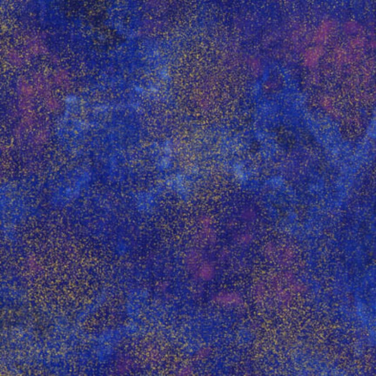 Shimmer Galaxy Blue Gold and Gold Dots Metallic Chong-A-Hwang Timeless Treasures Cotton Fabric