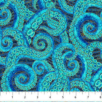 Shimmer Enigma Tentacles Dark Blue Multi Deborah Edwards Northcott Fabrics Cotton Fabric NC-28183M-48