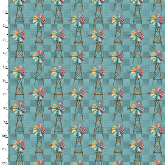 Shop Hop Whirling Windmill Teal Green Beth Albert 3 Wishes Fabric Cotton Fabric