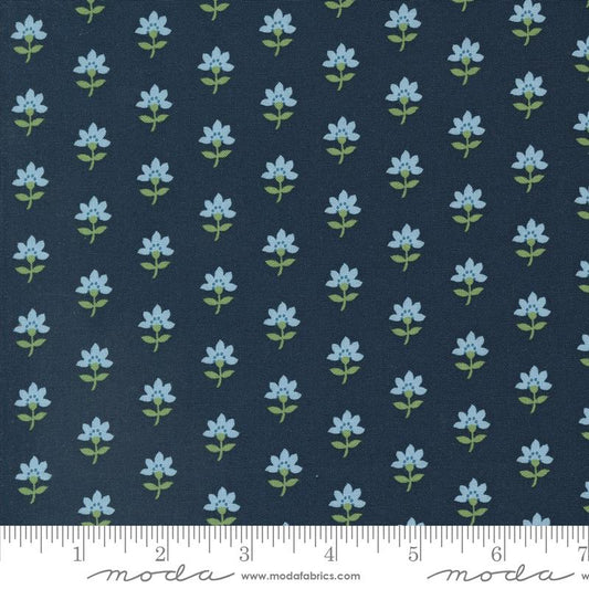 Shoreline Coastal Florals Navy Dark Blue Camille Roskelley Moda Cotton Fabric