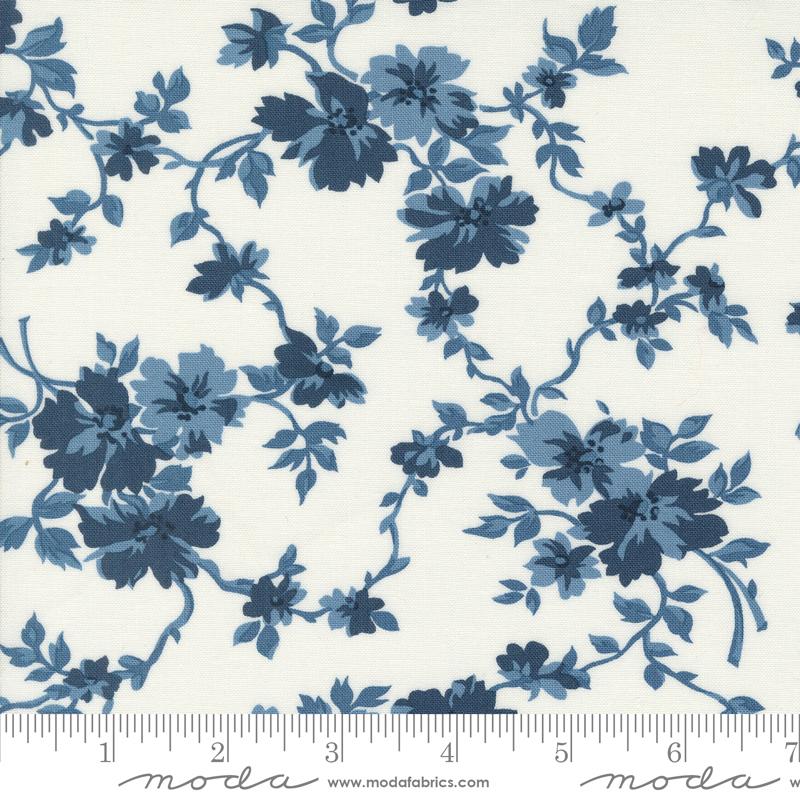 Shoreline Getaway Florals Cream Navy Blue Camille Roskelley Moda Cotton Fabric