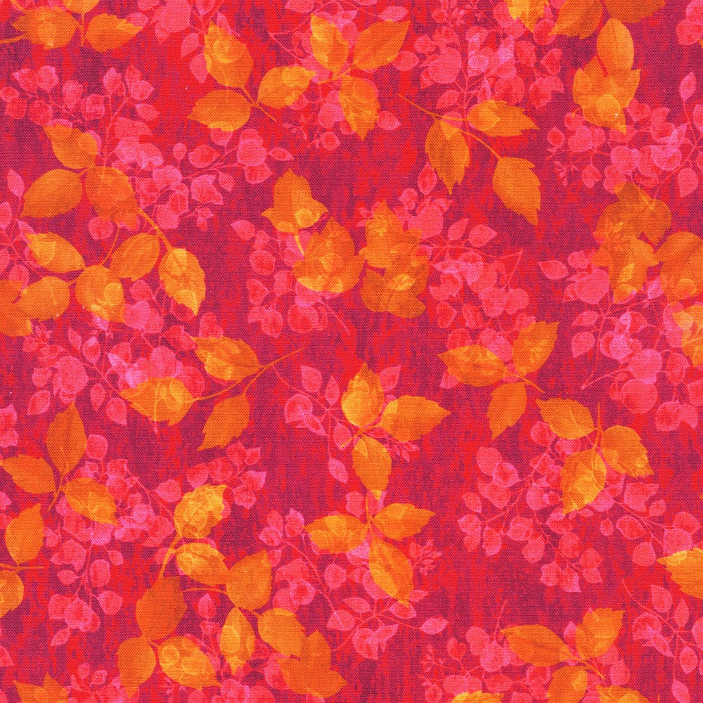 Sienna Leaves Azalea Red Pink Studio RK Robert Kaufman Cotton Fabric