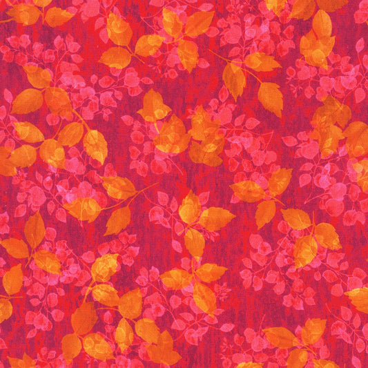 Sienna Leaves Azalea Red Pink Studio RK Robert Kaufman Cotton Fabric