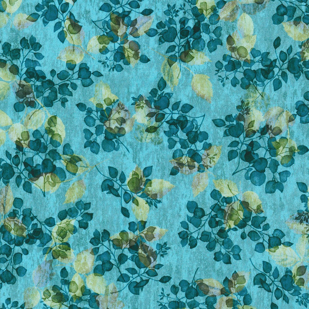 Sienna Leaves Waterfall Blue Studio RK Robert Kaufman Cotton Fabric