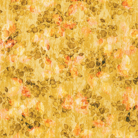 Sienna Tossed Leaves Texture Tonal Gold Robert Kaufman Cotton Fabric