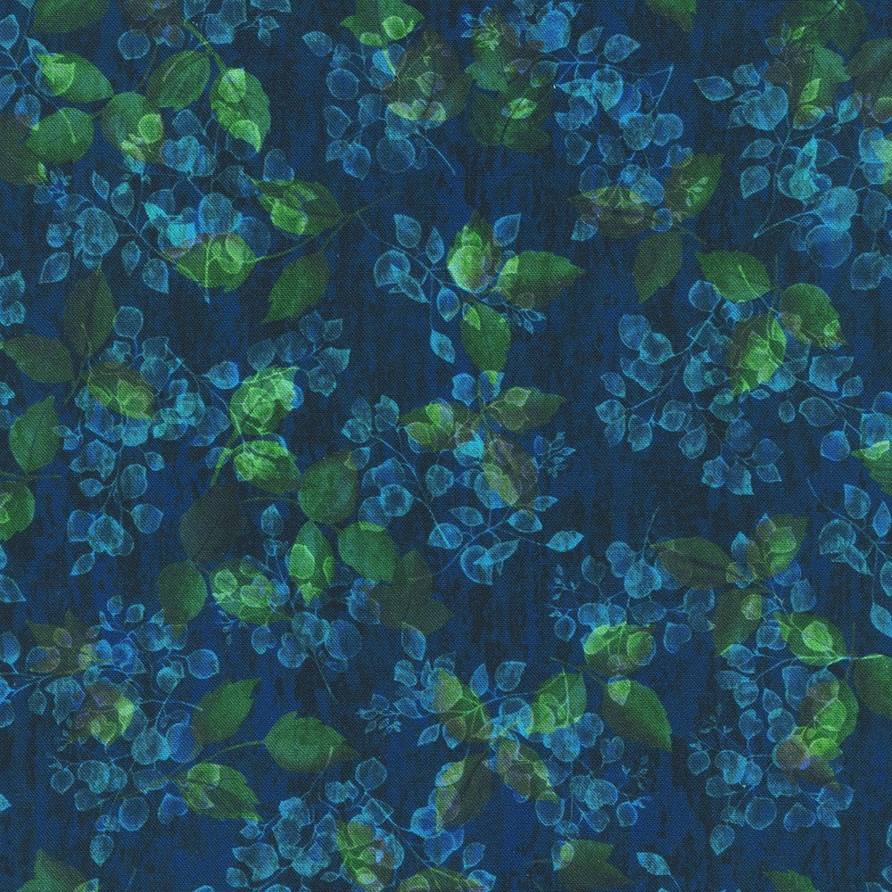 Sienna Tossed Leaves Texture Tonal Navy Blue Robert Kaufman Cotton Fabric