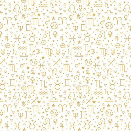 Signs from Above Allover Zodiac Symbols Cream Metallic Salt Meadow Studios Henry Glass Cotton Fabric